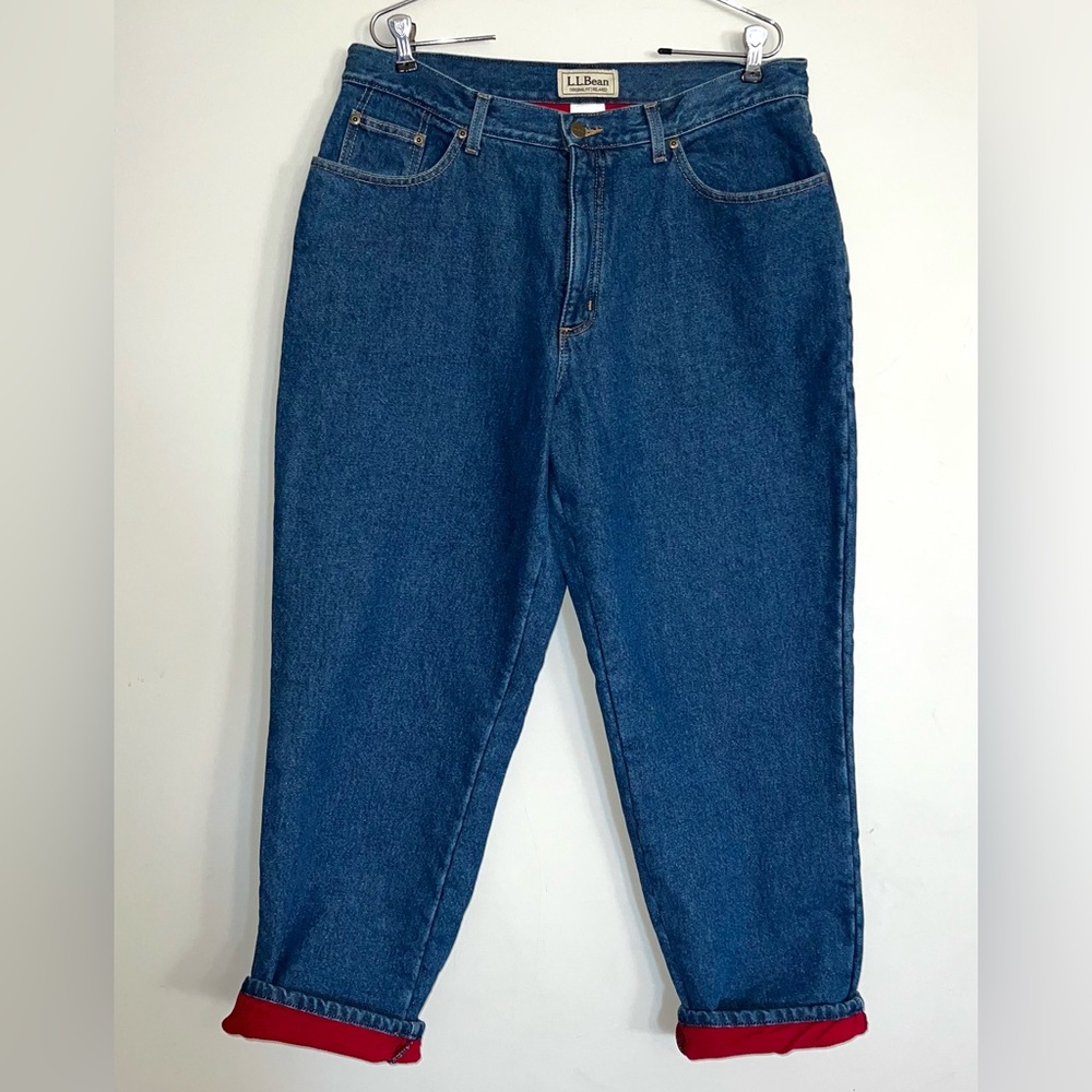 L.L. Bean Womens Fleece Lined High Rise Tapered Jeans Sz 16 Petite